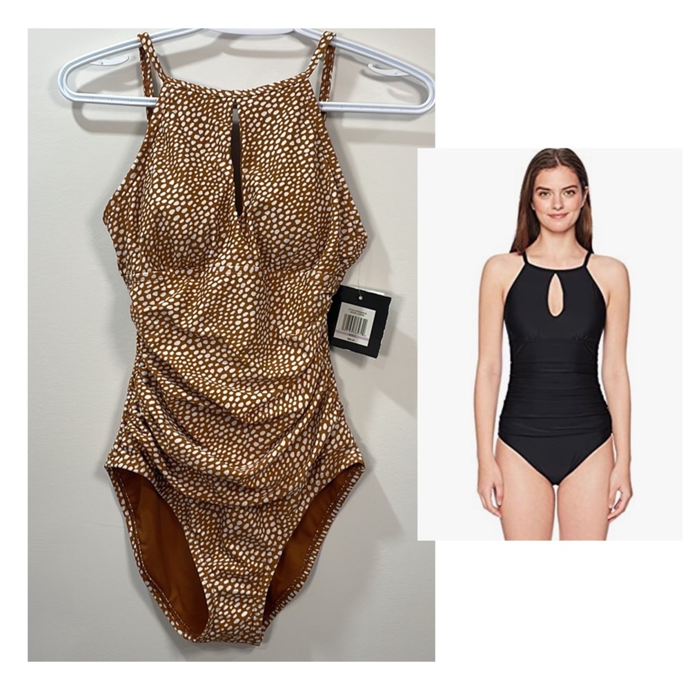 NEW • Ellen Tracy High Neck One Piece Swimsuit in Lioness Size 6